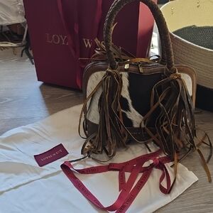 Myra Bag Black and White Cowhide Fringe Shoulder Bag